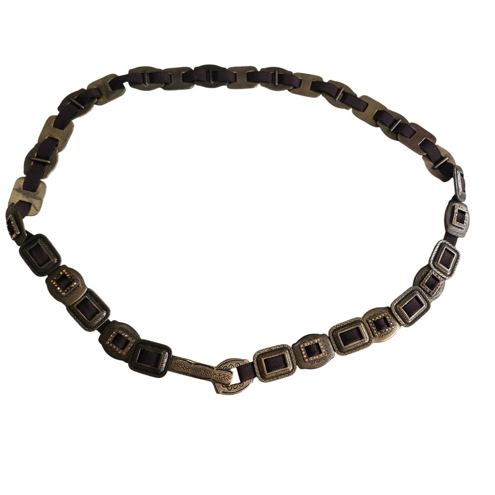 Chain Link Belt Womens 35 Inch Bronze Brown Rhinestone Boho Western Stretchy